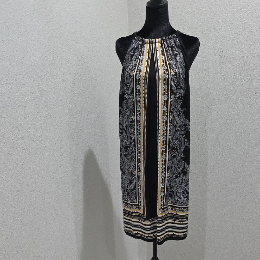 Max Studio Black and Gold Patterned Midi Dress